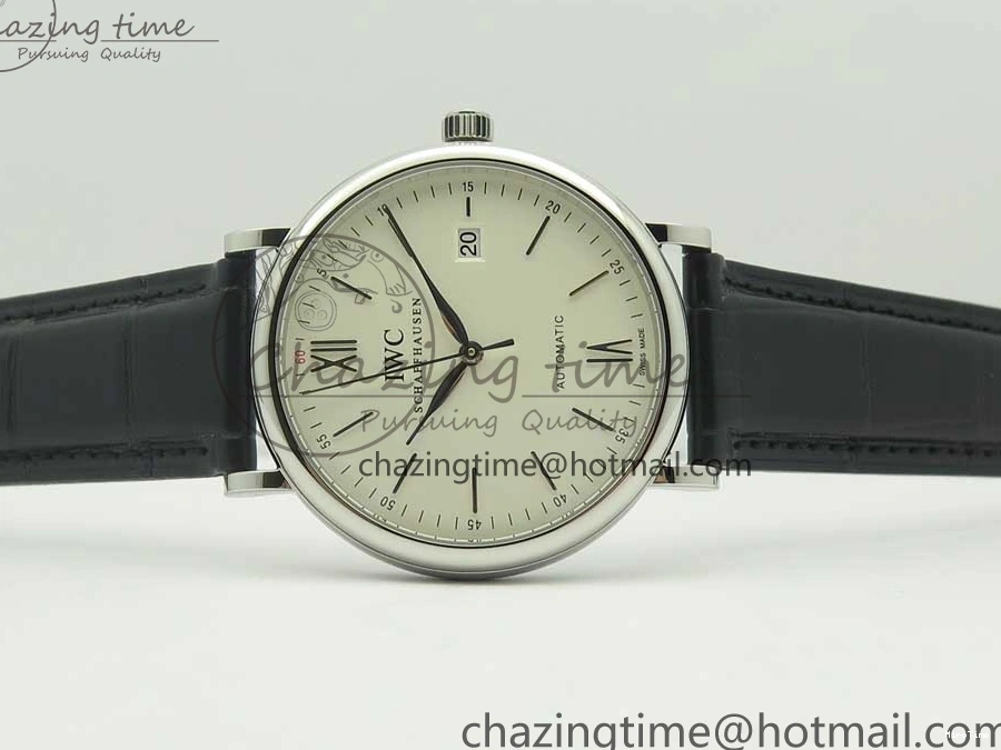 MIROTIME 0306 Supportive Portofino Automatic SS AF 1:1 Best Edition White Dial on Black Croco Leather Strap A 7184